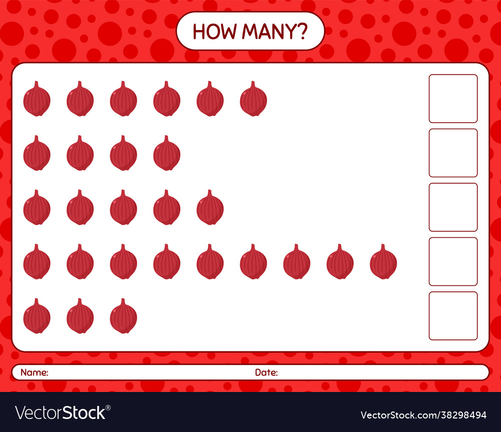 How many counting game with onion worksheet vector image How many counting game with onion worksheet