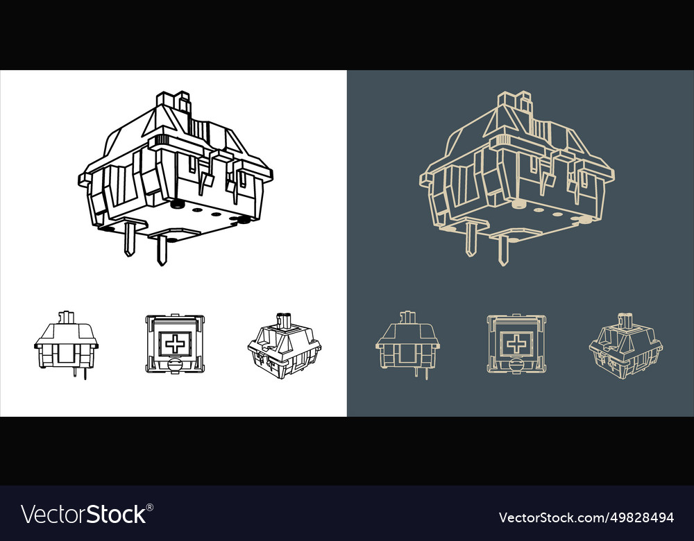Mechanical keyboard switch wireframe blueprint Vector Image Mechanical keyboard switch wireframe blueprint