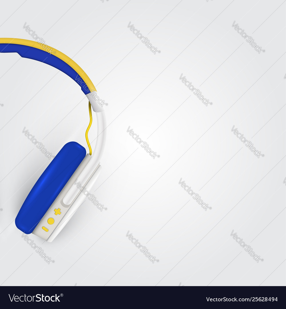 Realistische Kopfhörer mit Drähten auf einem bunten Vector Image Realistische Kopfhörer mit Drähten auf einem bunten