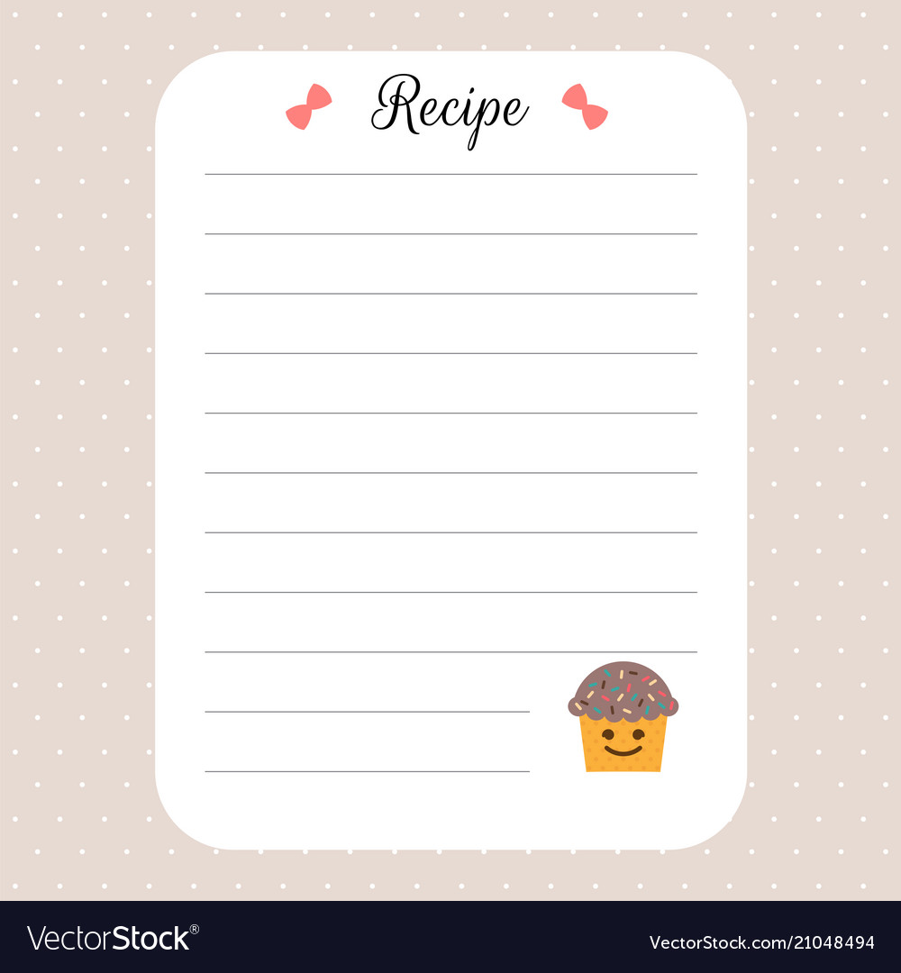 Recipe card template cookbook template page Vector Image With Regard To Recipe Card Design Template