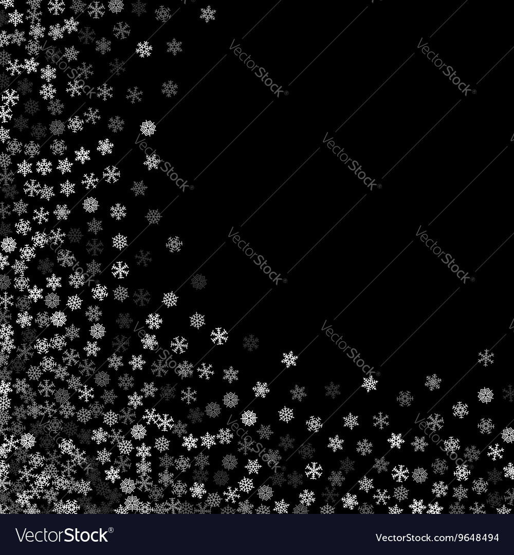 Snowfall with random snowflakes in the dark