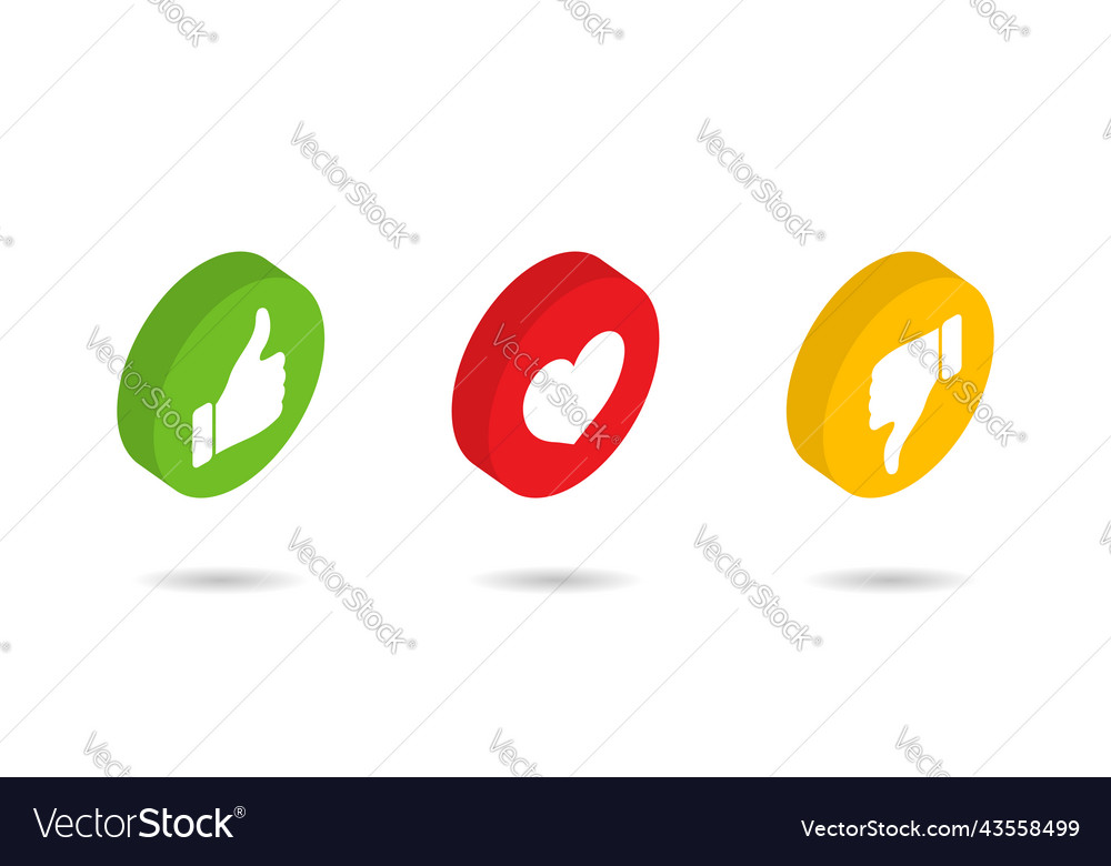 3d like button isometric icons of thumb heart vector image 3d like button isometric icons of thumb heart