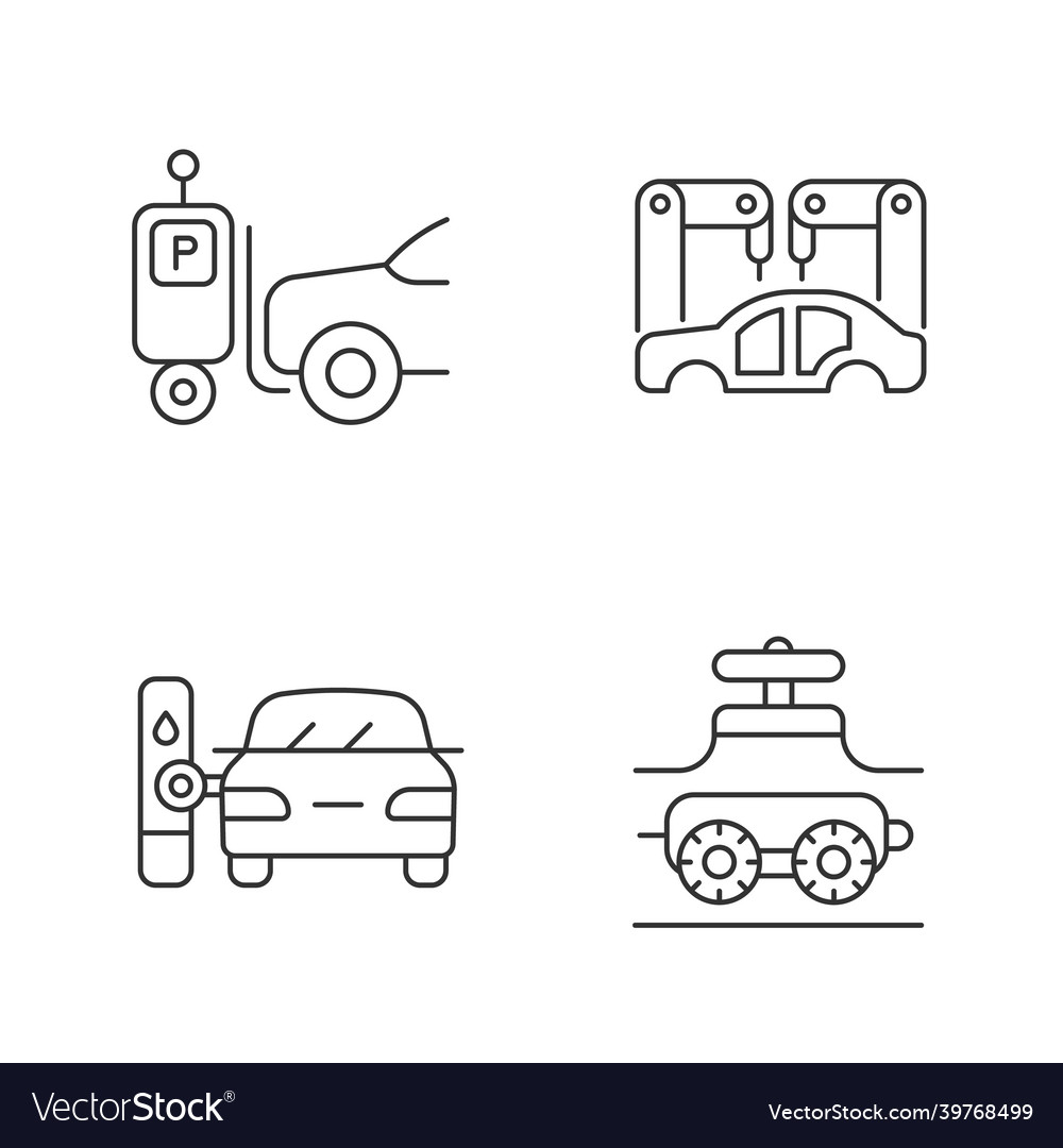 Automation in automobile industry linear icons set vector image Automation in automobile industry linear icons set