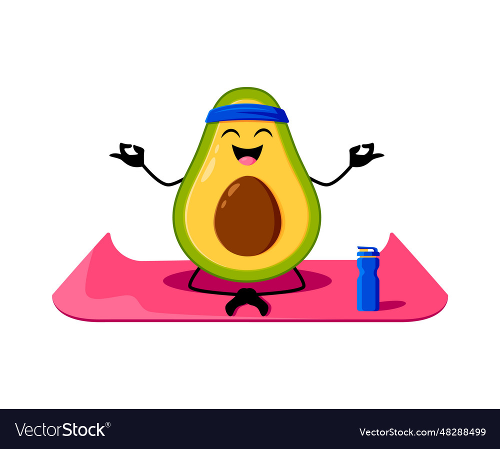 Cartoon mexican avocado character on yoga fitness vector image Cartoon mexican avocado character on yoga fitness
