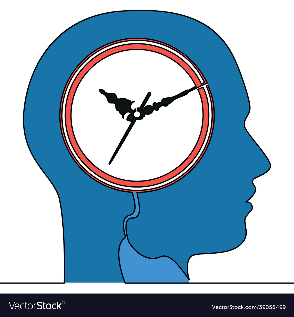 Flat continuous drawing line art human head clock Vector Image