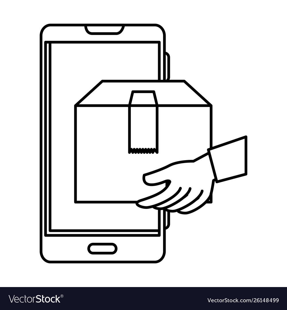 Hand using smartphone with delivery box app Vector Image Hand using smartphone with delivery box app