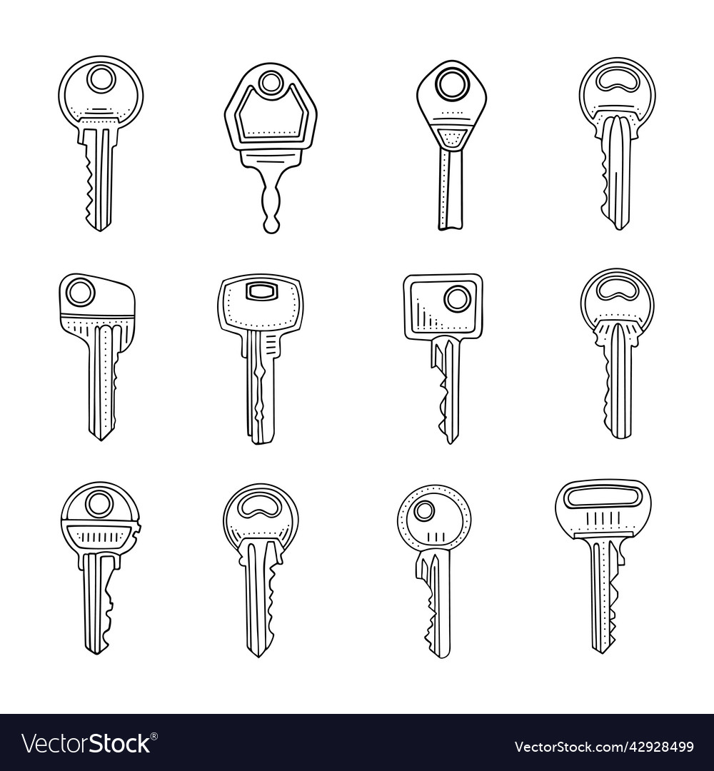 House key outline set a sketch of an object