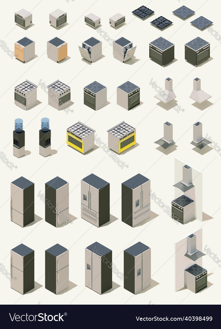 Isometric major kitchen appliances