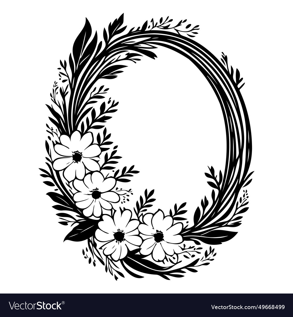 Oval frame flower icon hand draw black logo Vector Image