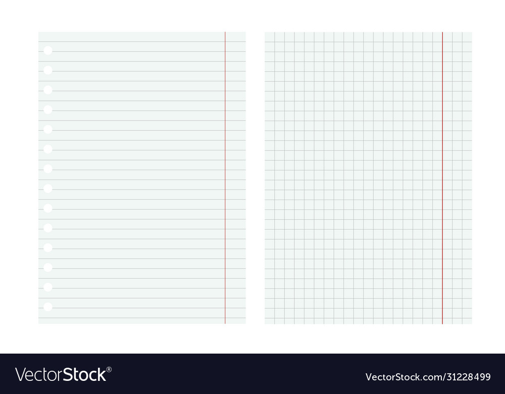 Realistic checkered and lined notebook sheet