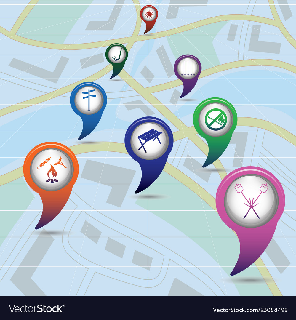 Set of tourism service map pointers vector image Set of tourism service map pointers