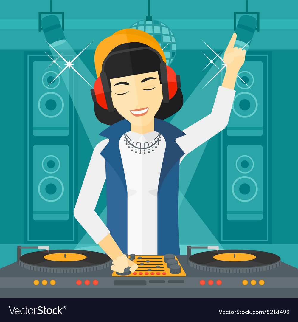 Smiling dj with console