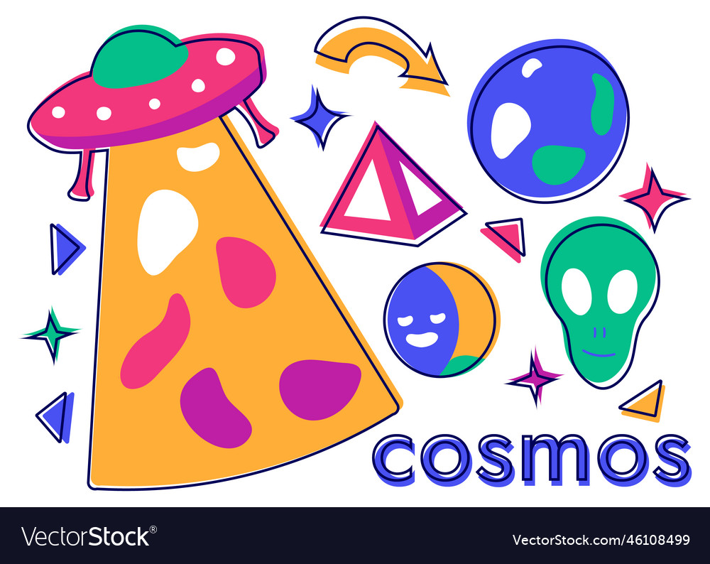Ufo alien and planet set of space objects Vector Image Ufo alien and planet set of space objects