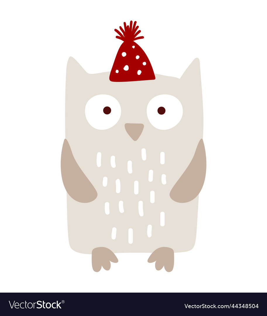 Cute little owl in wintercap handdrawn