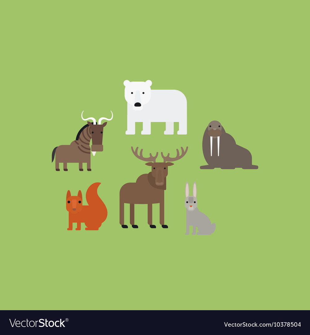 Different animals flat icons set