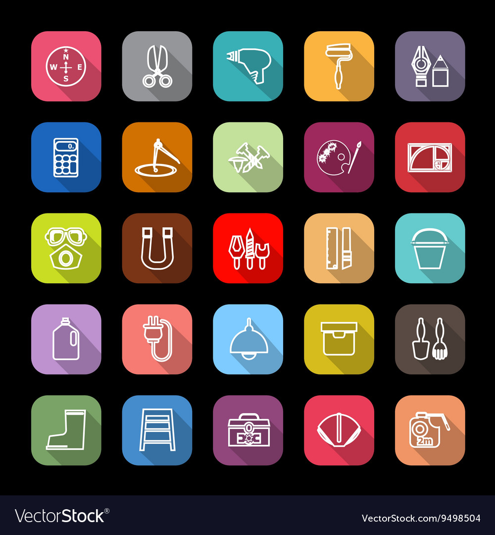 Diy tool line icons with long shadow