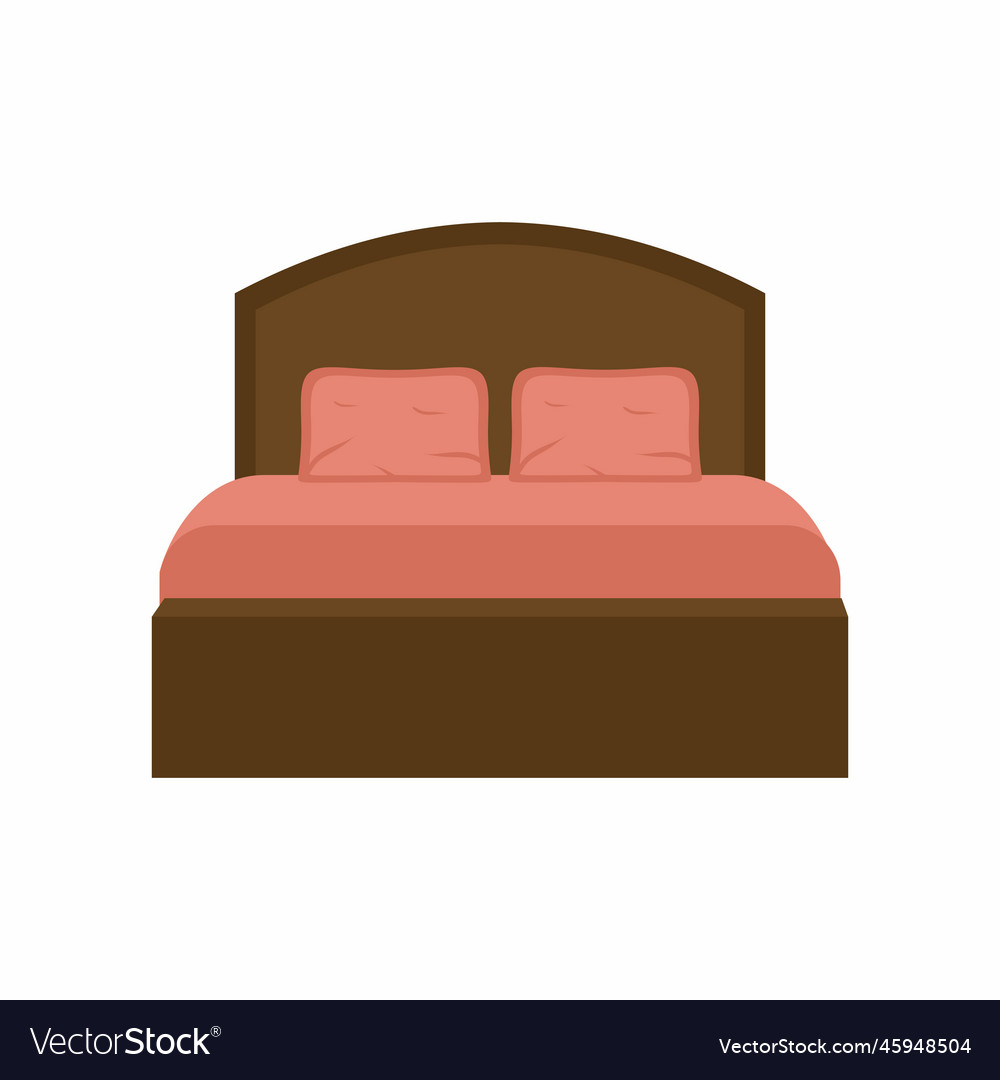 Double Wooden Bed In Flat Design For Bedroom Vector Image