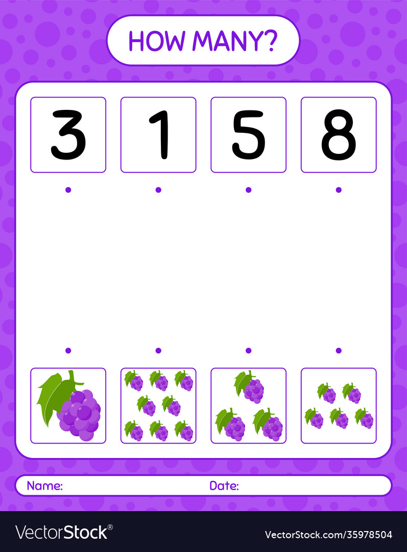 How many counting game with grape worksheet vector image How many counting game with grape worksheet