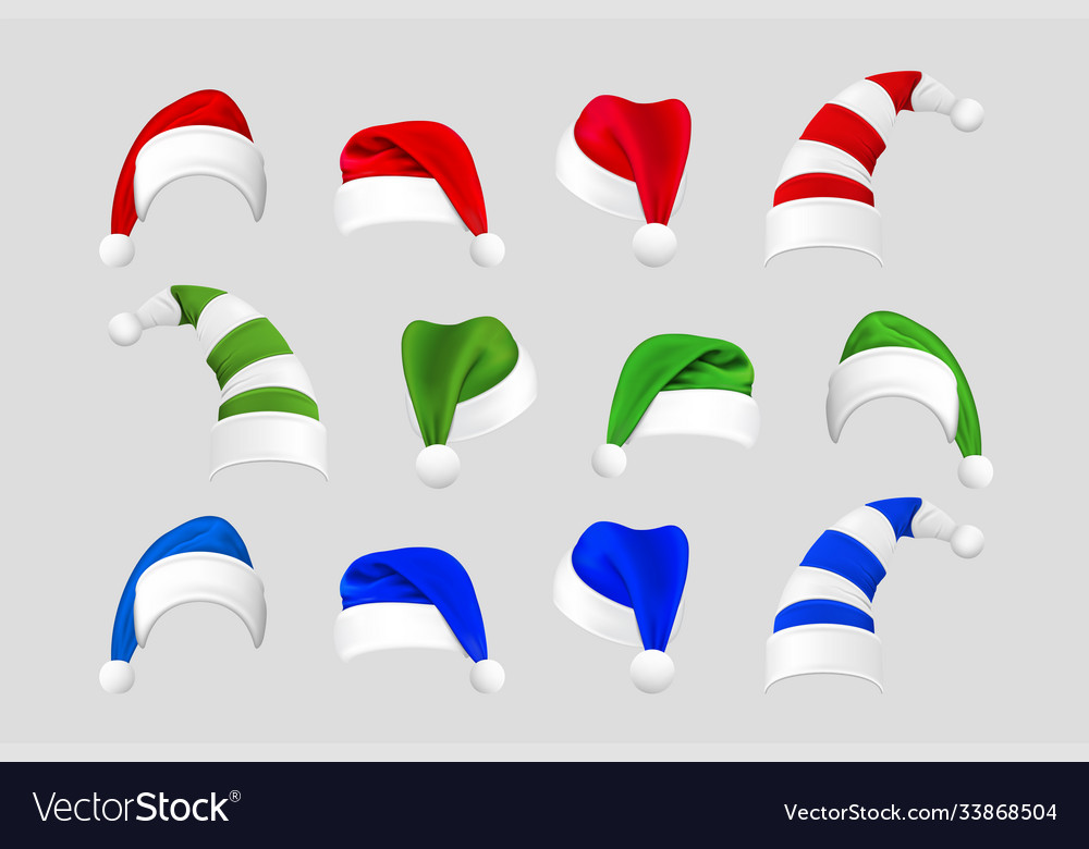 Realistic christmas hats set collection