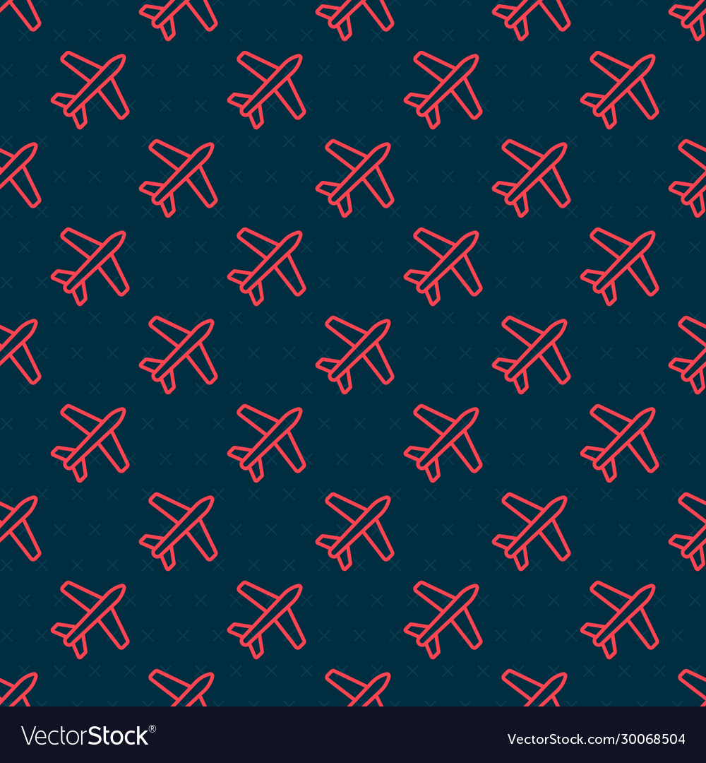 Red line plane icon isolated seamless pattern
