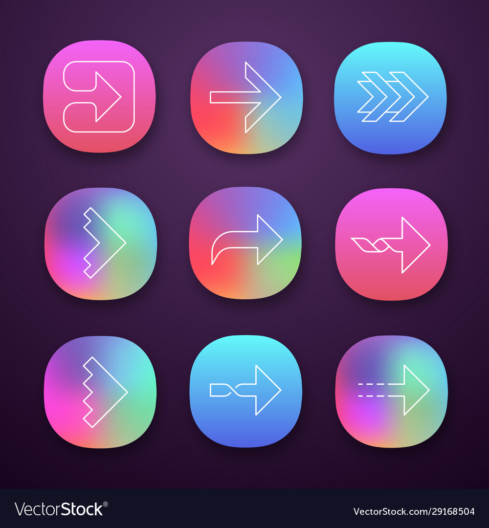 Right arrows app icons set forward curved dotted vector image Right arrows app icons set forward curved dotted