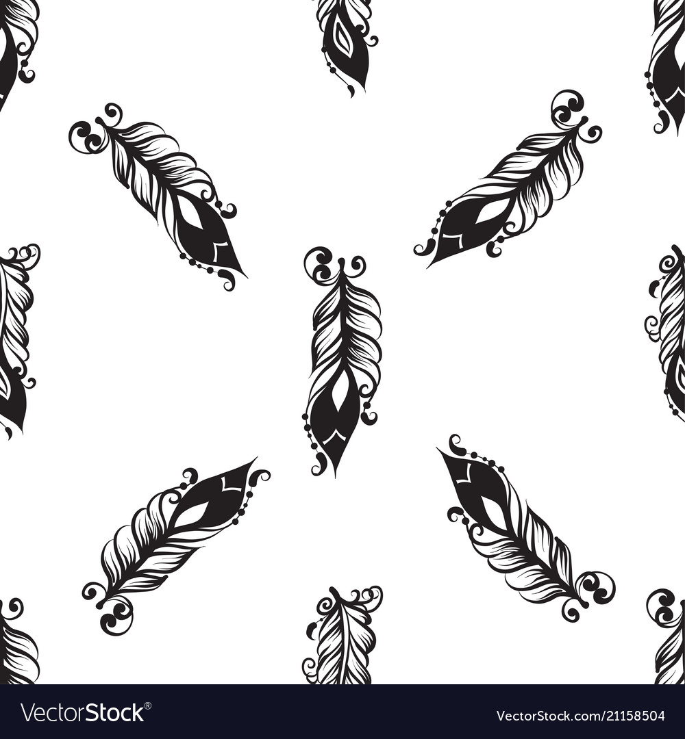 Seamless pattern with drawing of feathers vector image Seamless pattern with drawing of feathers