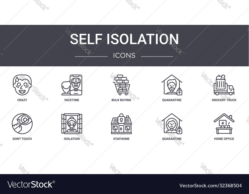 Self isolation concept line icons set contains