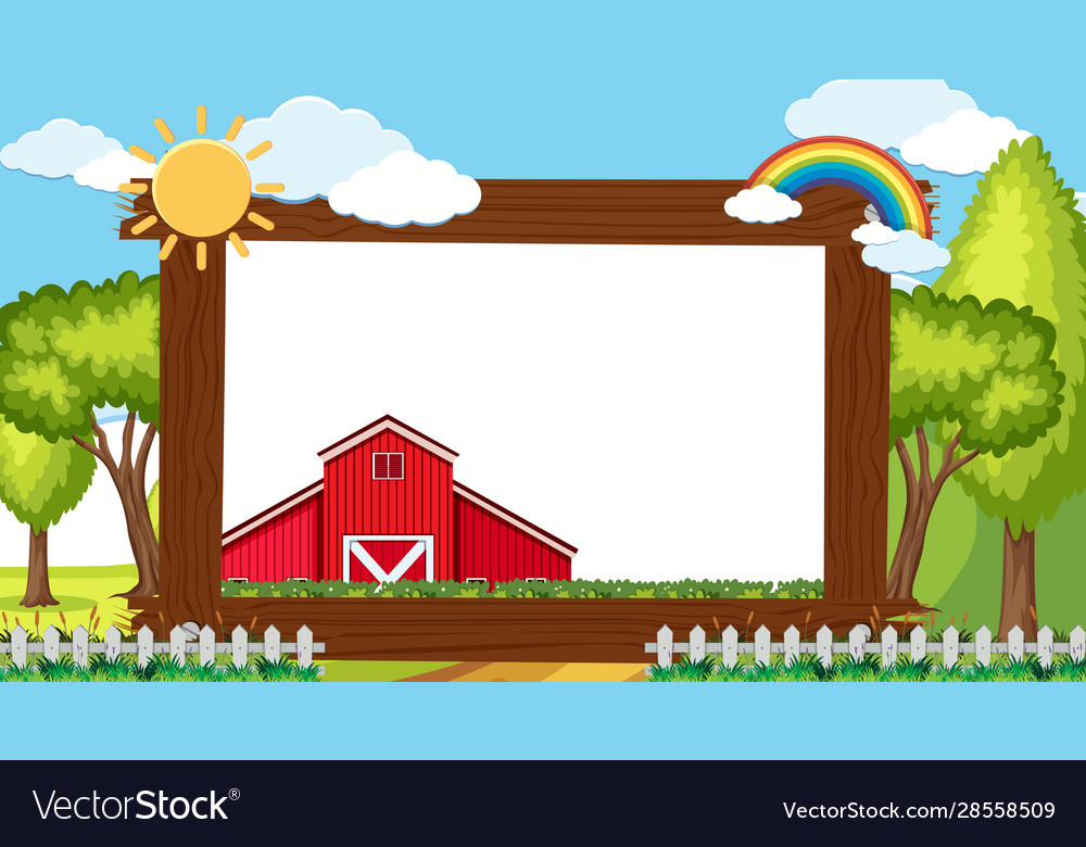 Border template with red barn on farm Royalty Free Vector