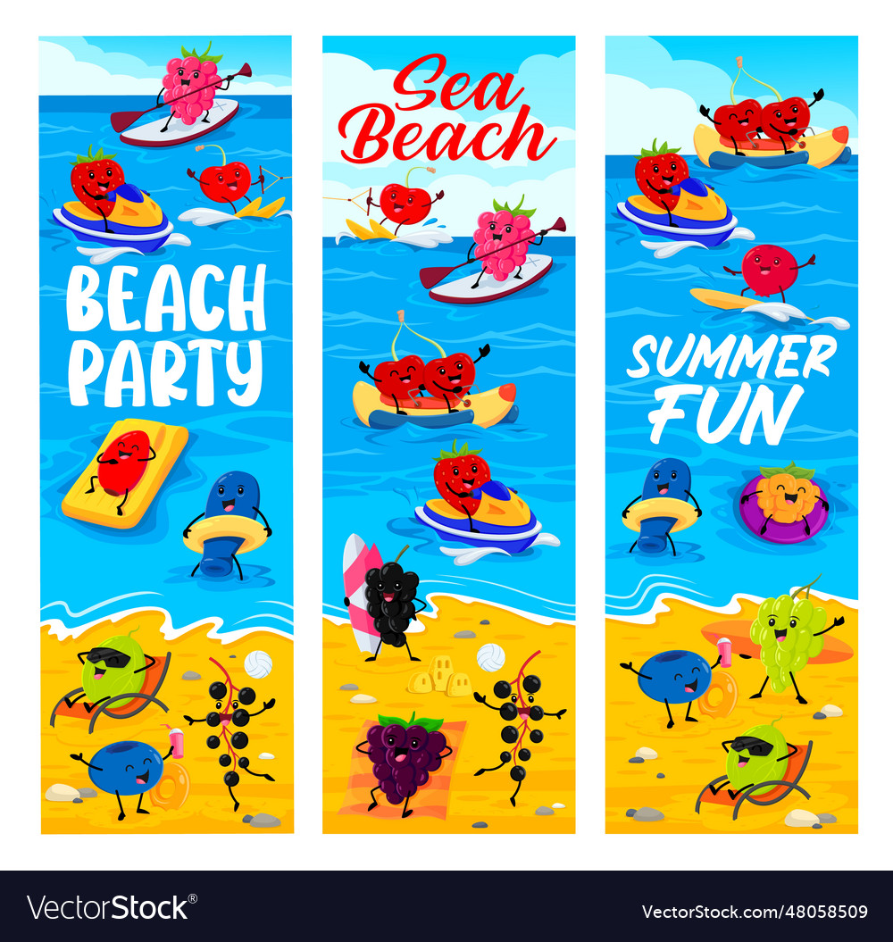 Cartoon fröhliche Beerenzeichen am Sommerstrand Vector Image Cartoon fröhliche Beerenzeichen am Sommerstrand