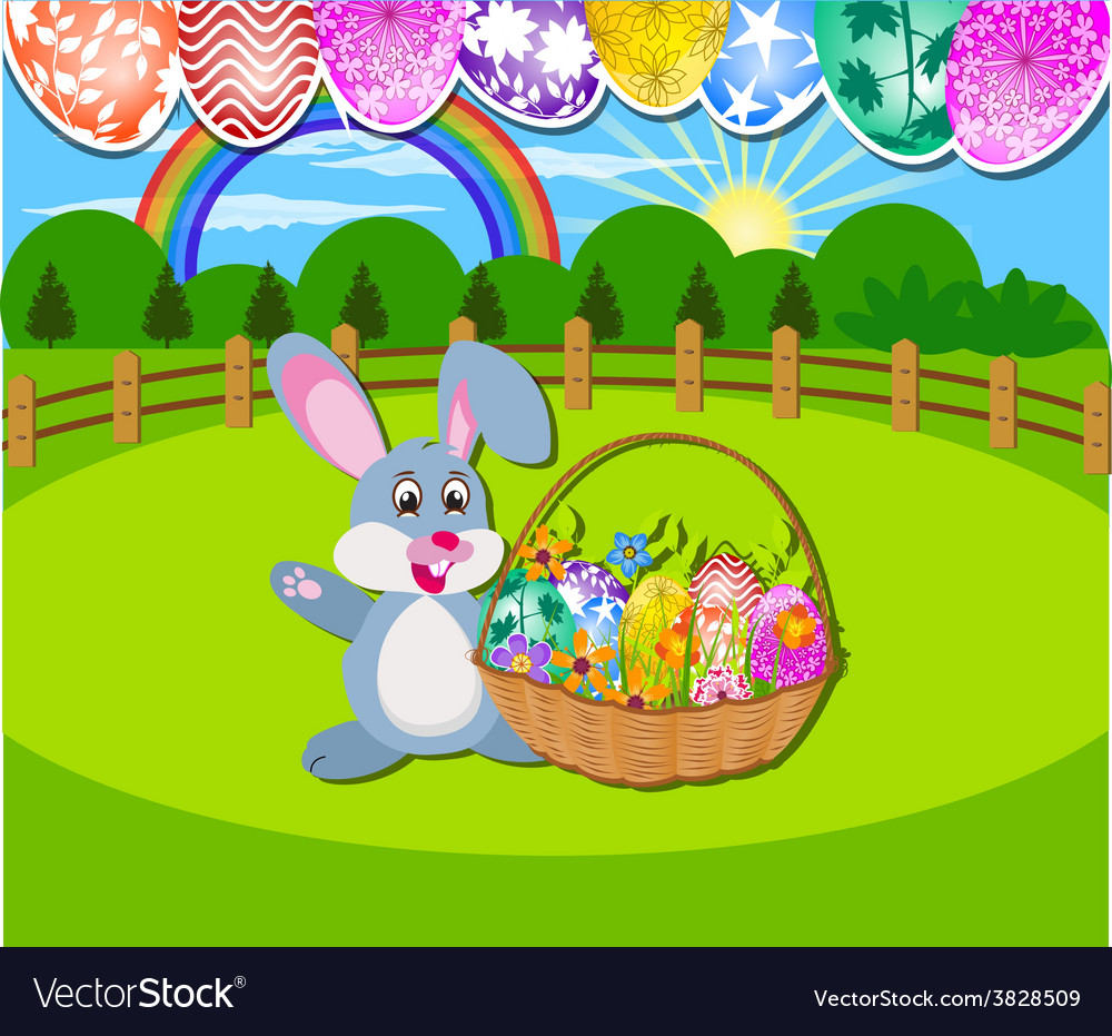 Happy easter background with eggs and rabbit