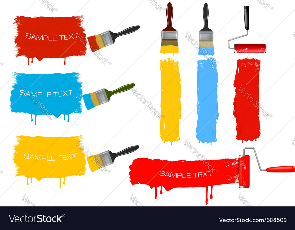 Paint brush and paint roller and paint banners Vector Image