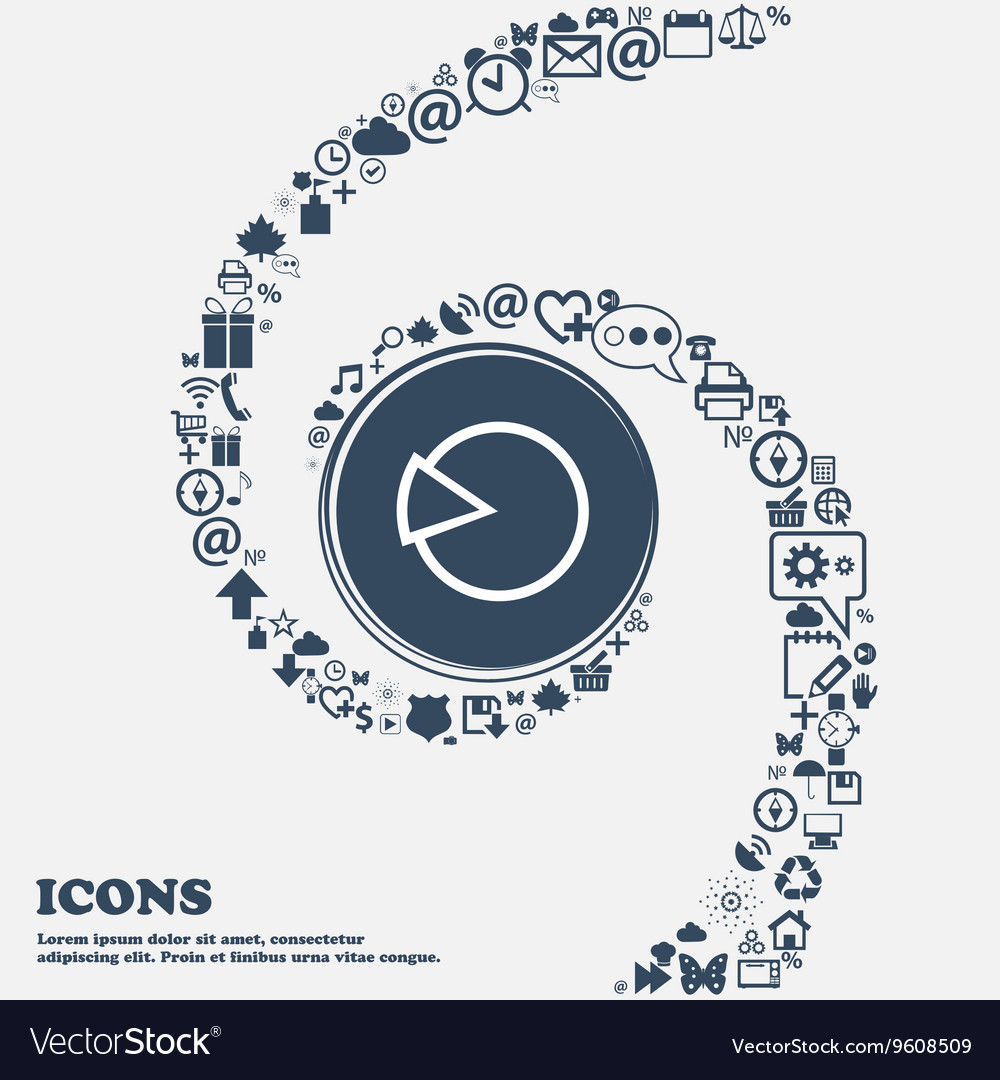 Pie chart graph icon sign in the center around