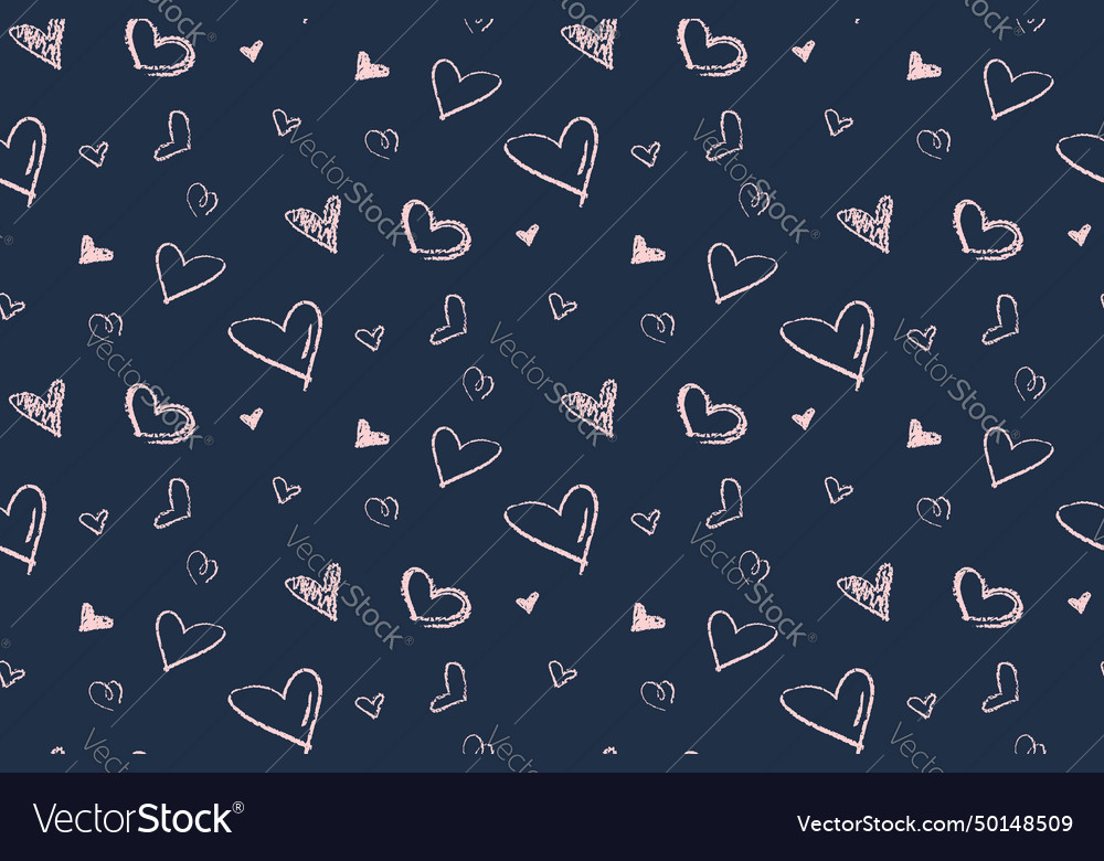 Seamless pattern of charcoal chalk drawn hearts