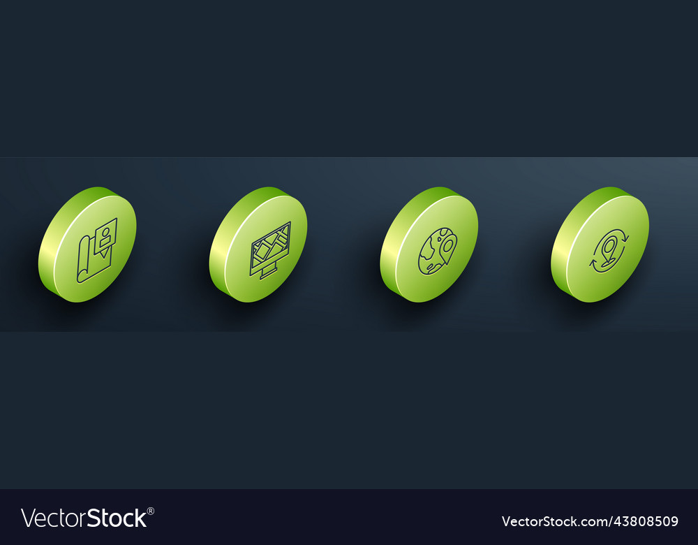Set isometric line folded map with location marker vector image Set isometric line folded map with location marker