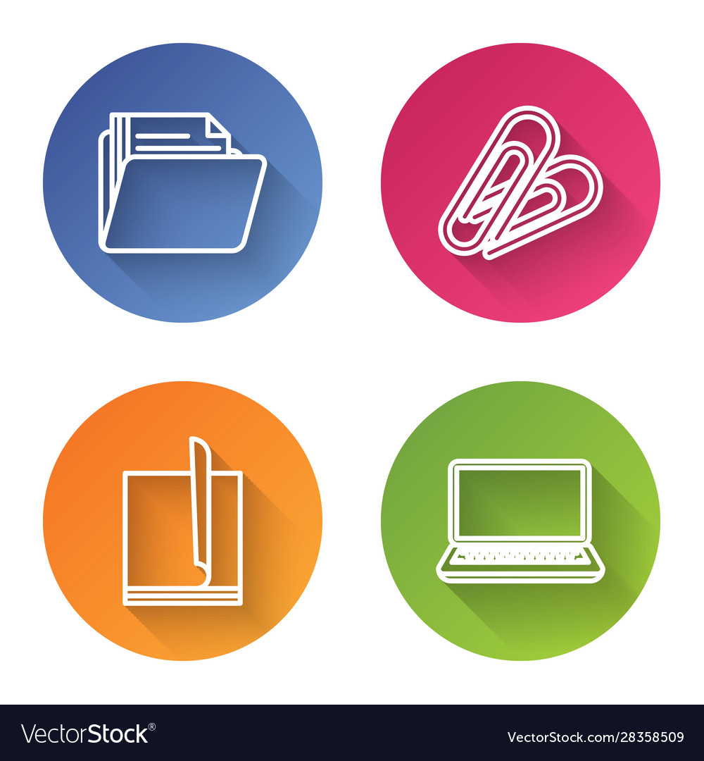 Set line document folder paper clip file vector image Set line document folder paper clip file