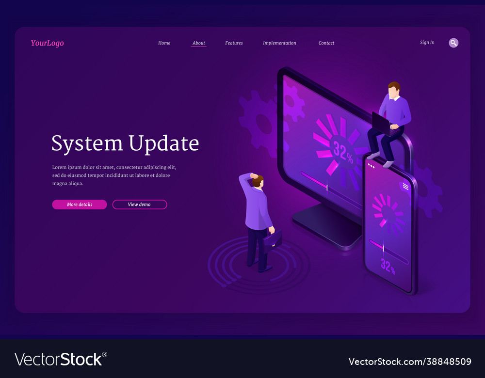 System update isometric landing page web banner Vector Image