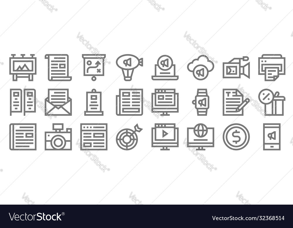 Advertisement line icons linear set quality vector image Advertisement line icons linear set quality