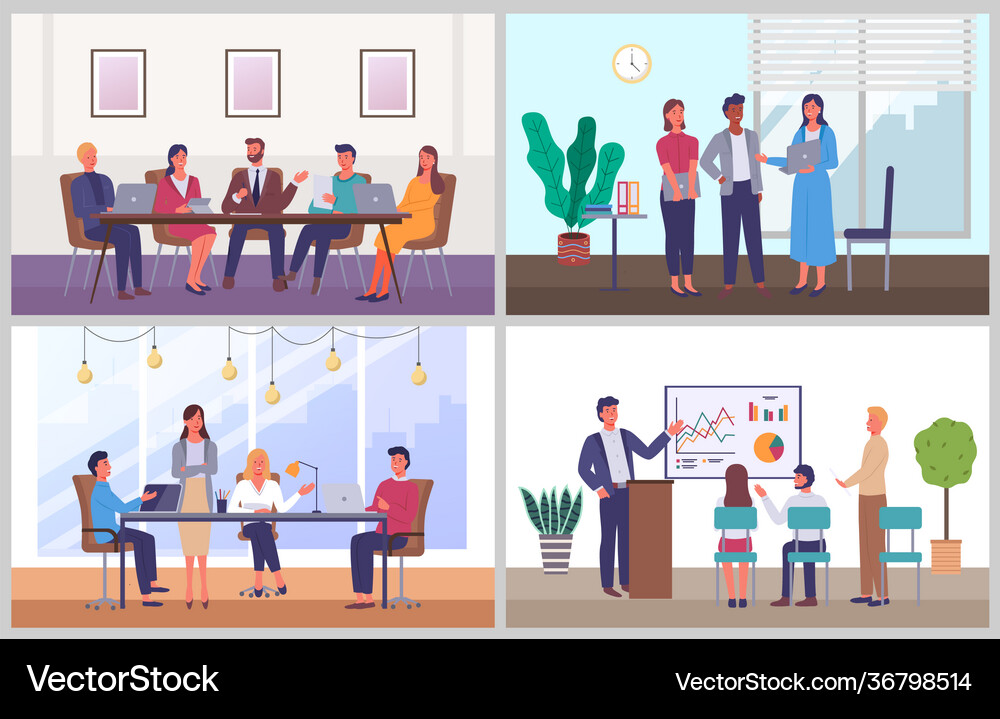 Business characters working at workplaces Vector Image