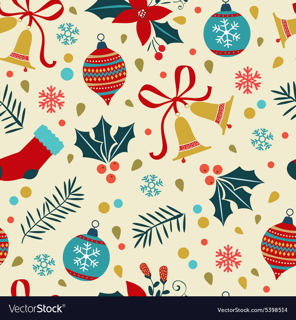 Christmas background with balls bells flowers