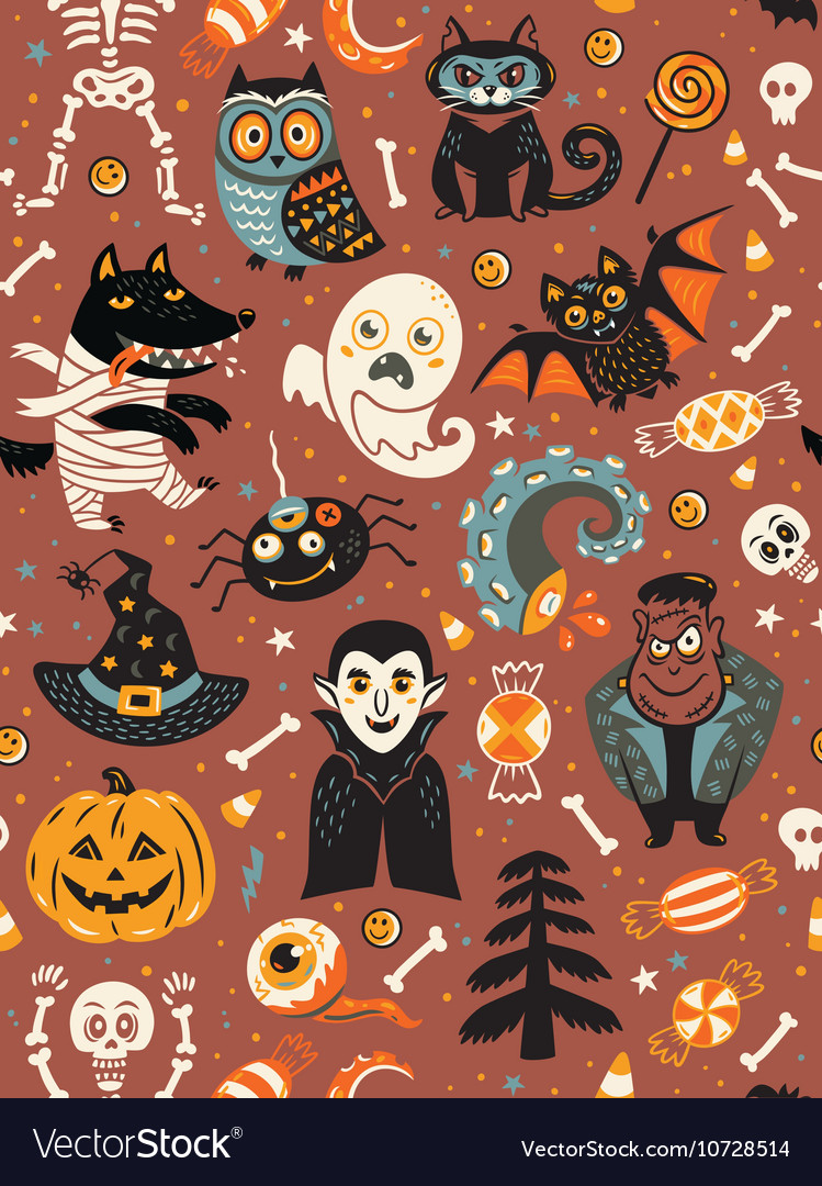 Cute halloween seamless pattern with cartoon
