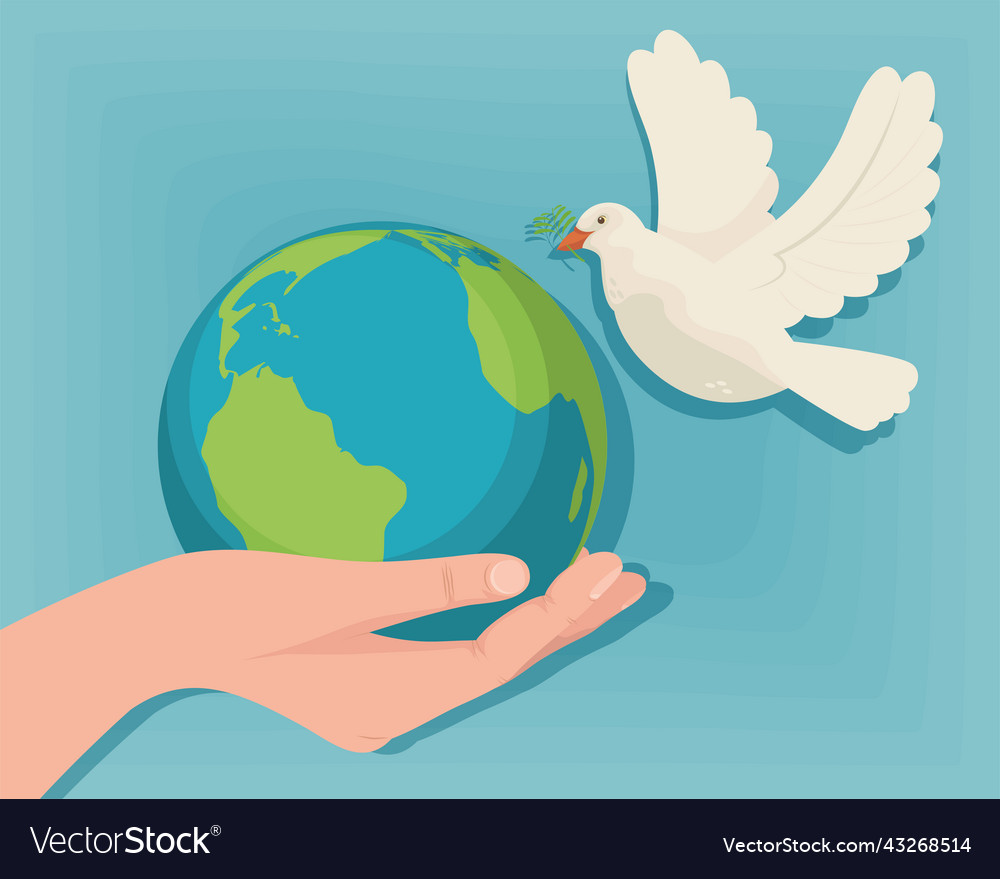 Dove and hand lifting earth Royalty Free Vector Image