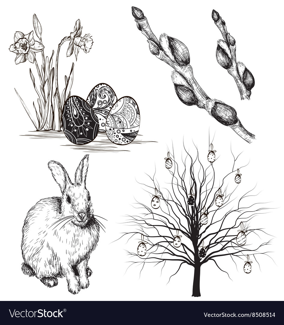 Hand drawn easter icon set