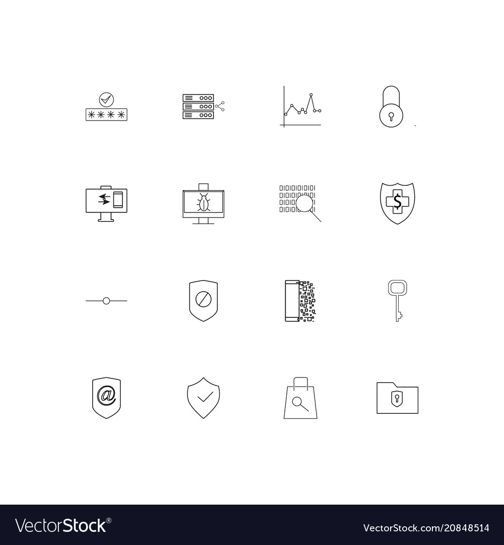 Internet security linear thin icons set outlined Vector Image Internet security linear thin icons set outlined