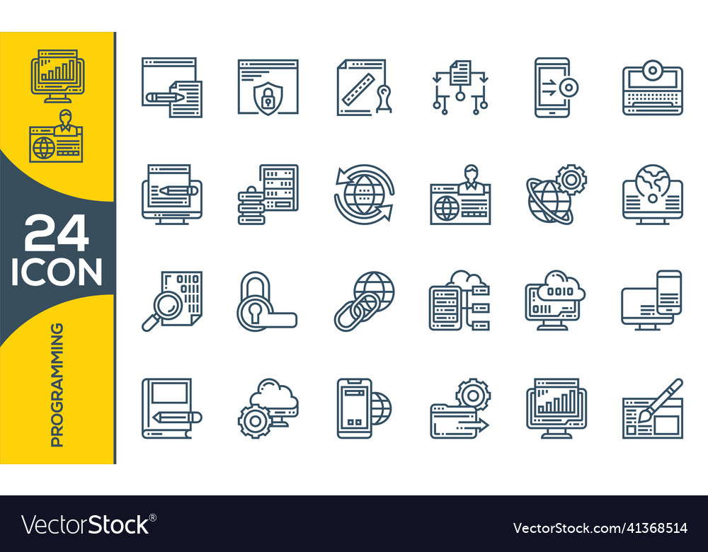 Programming and coding icon set in thin line