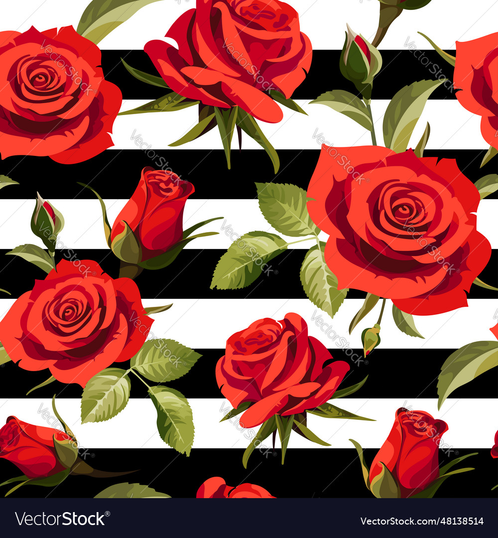 Seamless Floral Patterns With Red Roses Royalty Free Vector