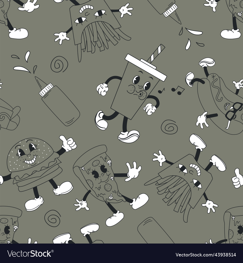 Seamless pattern with characters mascots burger Vector Image Seamless pattern with characters mascots burger
