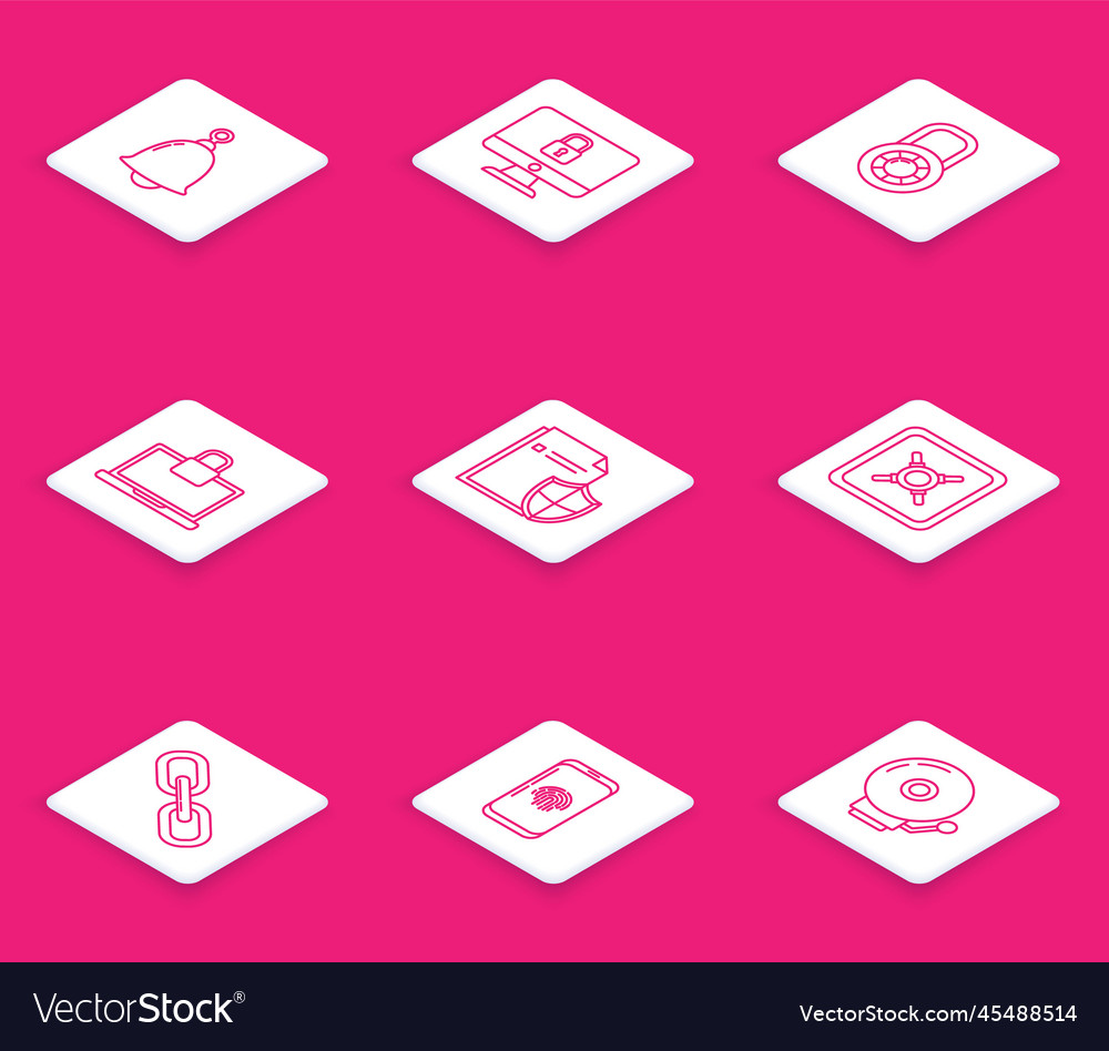Set line ringing bell lock on computer monitor vector image Set line ringing bell lock on computer monitor