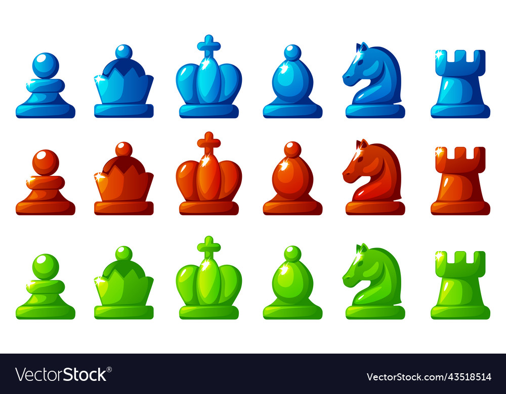 Set of colored chess figures blue red and green Vector Image