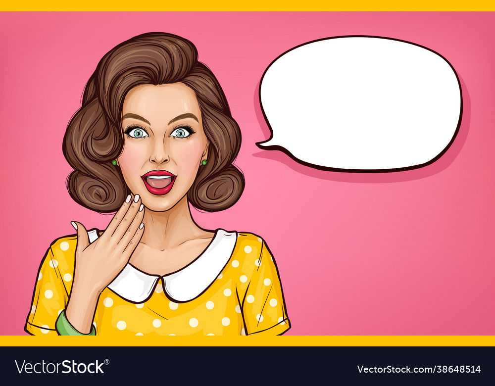 Surprised young woman with open mouth in pop art Vector Image