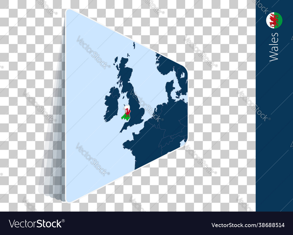 Wales map and flag on transparent background